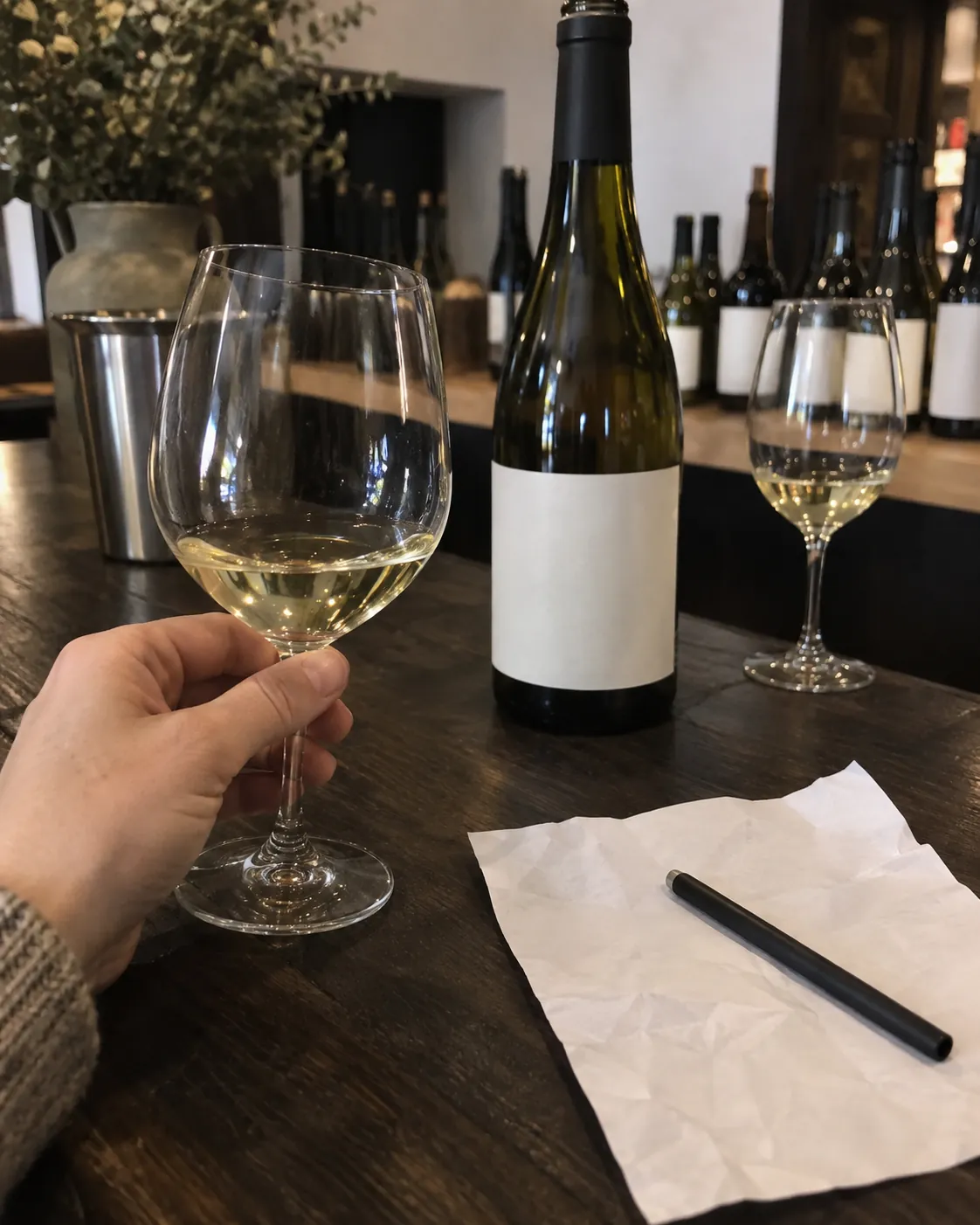 Wine poured into a tasting glass