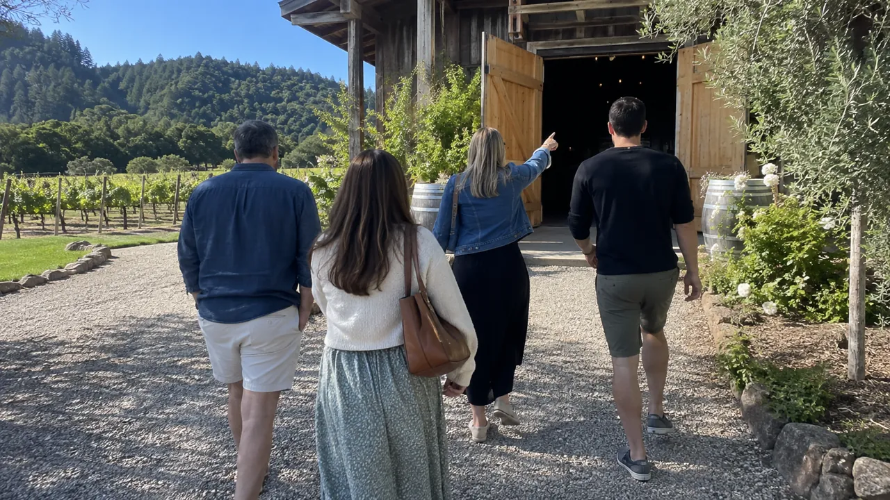People approaching a cellar door